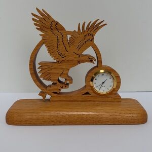 Hand Carved Oak Eagle Desk Clock